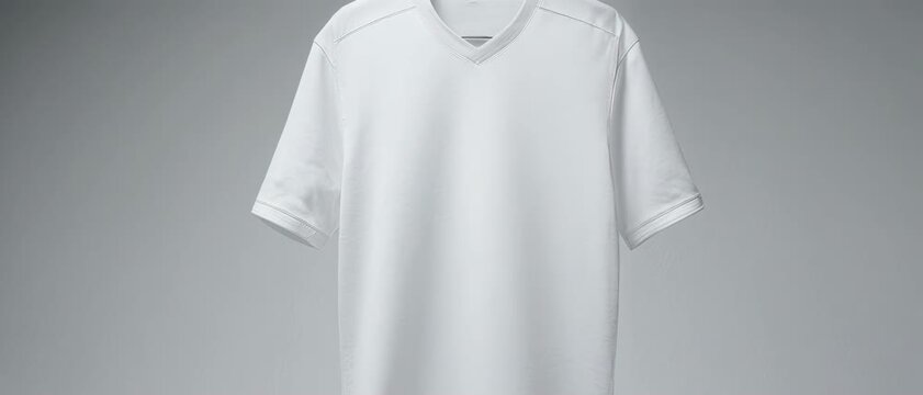 Plain Jersey Front View. Soccer/Football Merchandise Mockup (No Brand, No Logo). Product Mockup. A plain football jersey hanging neatly, set in a clean studio environment with a soft textured backdrop