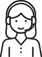 Obraz premium Hand Drawn Female Customer Service Agent Black and White Avatar Illustration in Minimal Line Art Style Design