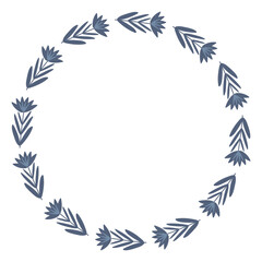 Obraz premium Simple botanical wreath of blue flowers on white background.
