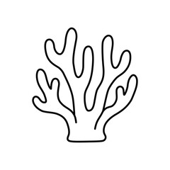 Obraz premium Coral reef marine nature line illustration - Ocean sea coral branch silhouette for underwater ecosystem and tropical aquatic life concept