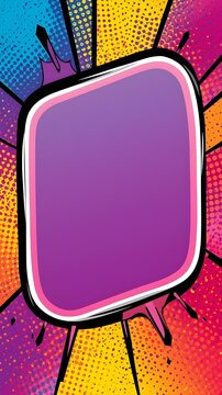 A purple comic-style speech bubble with rounded edges, typically used for dialogue or text in comics.