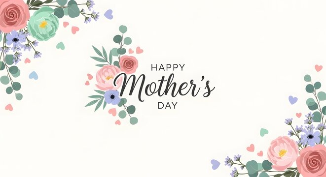 Happy mother's day greeting card with beautiful floral design and colorful flowers