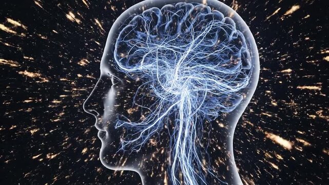 Abstract visualization of neural network activity within a human head