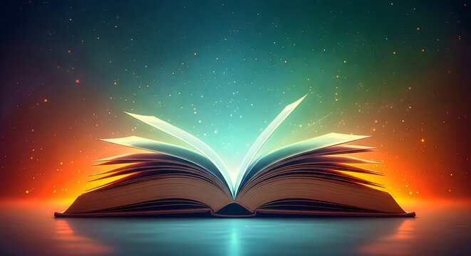 Celebrating world book day with a magical open book illuminated with light