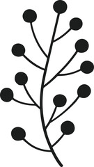 Black Leaf Vine Silhouette with Round Berries Vector Graphic berry