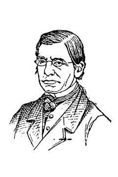Littr&eacute; (1801-1881), man wearing glasses and formal 19th-century attire, meticulous line work portrait, old vintage illustration, 1897.
