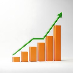 3D bar graph with green arrow isolated PNG, business growth chart on white background