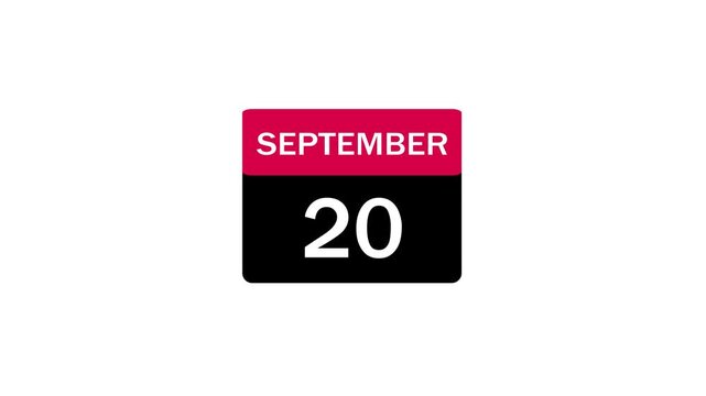 A clean, modern graphic icon representing a calendar date on September 20, featuring a dark pink header and a black background with white numbers, suitable for scheduling concepts.