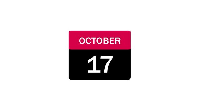 October 17th calendar date icon showing seventeenth of October with pink and black design isolated on a white background for scheduling.