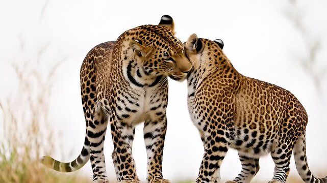 Two Leopards Interacting Affectionately in African Savannah Environment