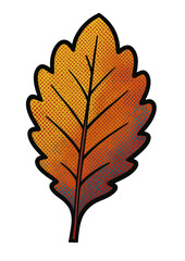 Fototapeta premium Stylized autumn leaf illustration in pop art halftone style with orange texture isolated on black background. Decorative nature element inspired by retro comic design.