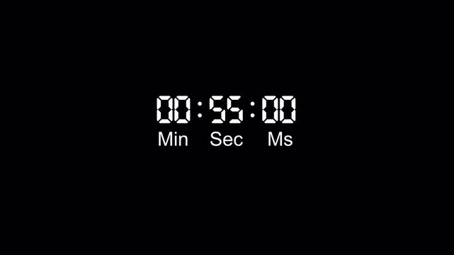 One minute countdown timer animation from 10 seconds to 0 seconds on a transparent background, One minute countdown timer with alpha channel