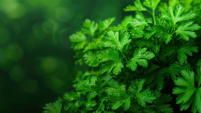 Lush green parsley leaves with soft focus background