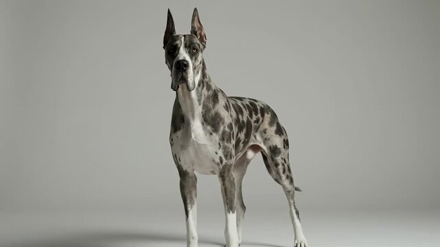 Merle Great Dane Dog Standing Still, Elegant Pose, Studio Portrait