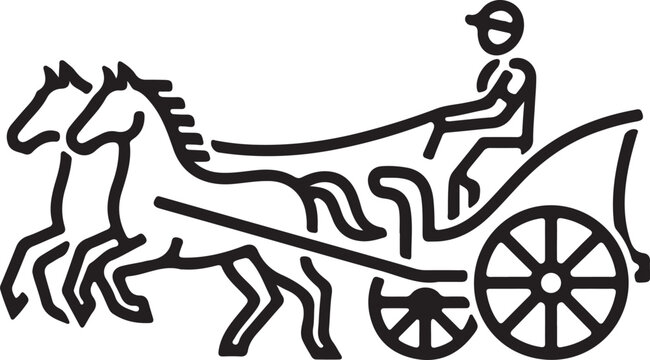 Ancient War Chariot with Horses Black and White Illustration