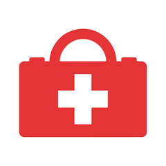 Obraz premium Red first aid kit with white cross for medical emergencies