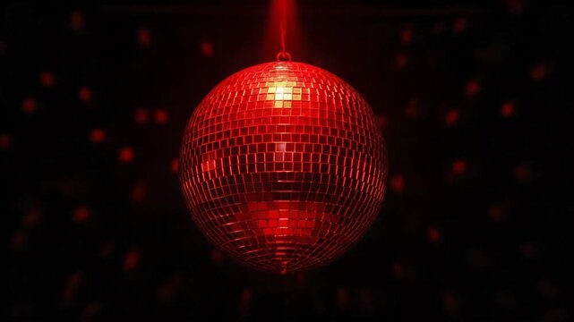 Red Disco Ball Rotating With Red Light Effects and Reflections