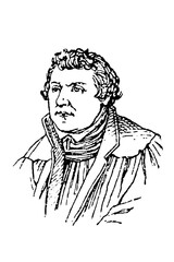 Fototapeta premium Martin Luther (1483-1546), German Reformation leader, man in historical attire with serious expression, bold lines and detailed features, old vintage illustration, 1897.