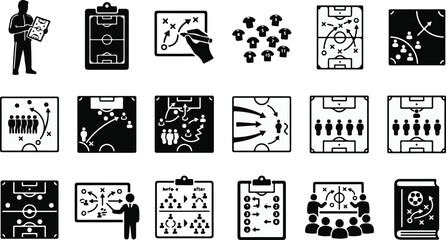 Fototapeta premium Soccer Coach Strategy Tactics And Football Team Formation Icon Set