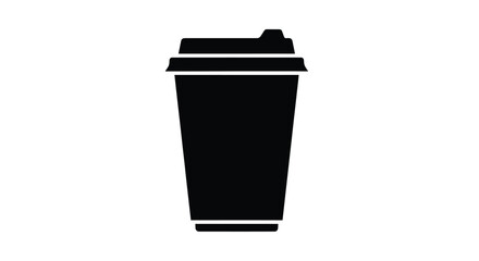 Simple black silhouette of a disposable coffee cup with a lid