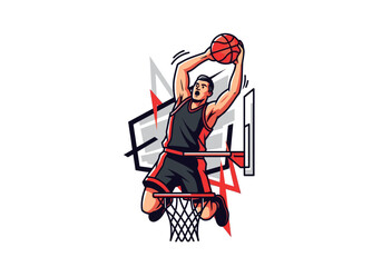 Dynamic male basketball player performing a powerful slam dunk illustration © Joan