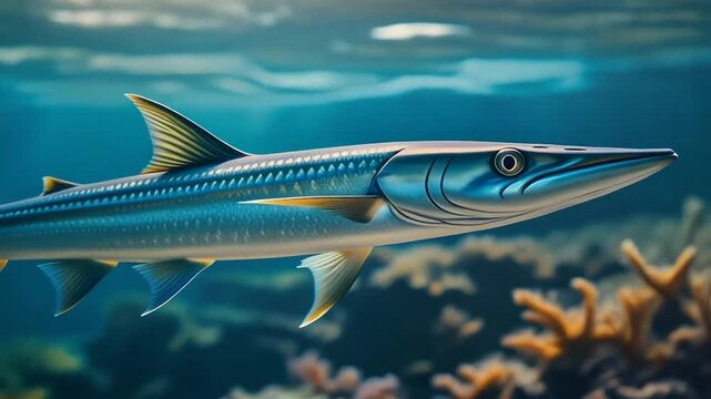 Large silver fish swimming underwater ocean.