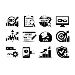 Collection of icons representing modern business and digital marketing strategies