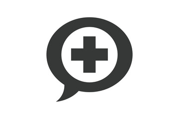 Obraz premium Medical assistance speech bubble icon with cross symbol for health support and emergency care services
