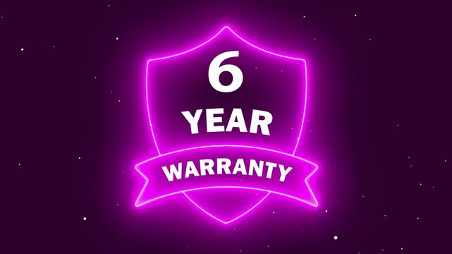 A vibrant, neon-style purple shield icon representing a 6-year warranty, designed with a modern glowing effect to emphasize trust, durability, and long-term quality assurance for commercial products.