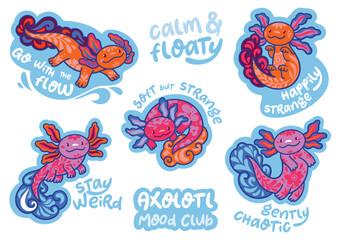 Calm and floaty. Vector sticker set