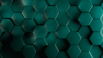 3D background with deep myrtle green hexagon pattern. 3d hexagon pattern with different depths....