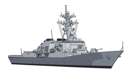 Modern Naval Destroyer Ship Illustration - Gray Scale