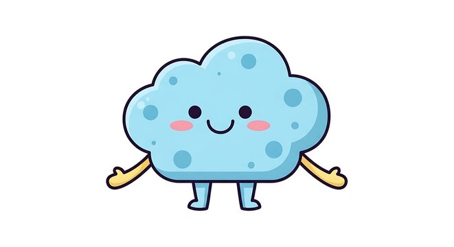Cute cartoon cloud character smiling happily.