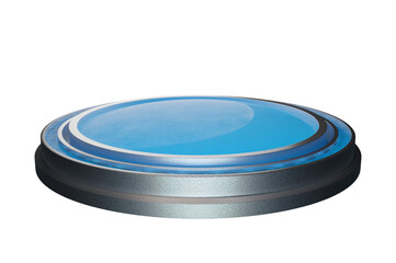 3D rendered glossy blue circle button with metallic frame