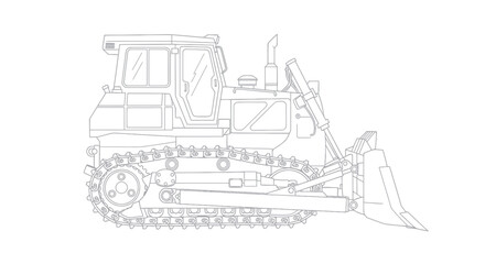 Bulldozer Outline Drawing - Heavy Construction Machine Vector © rahma