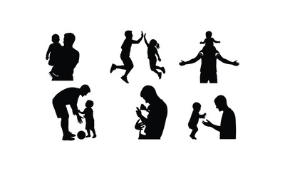 Fototapeta premium Father playing with children, giving high fives, carrying on shoulders vector illustration