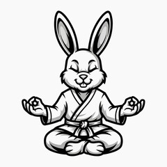 Obraz premium Meditating Karate Rabbit Mascot in Zen Lotus Pose Illustration
