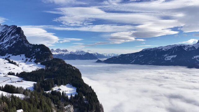 Majestic mountain view over Walensee with clouds in Switzerland