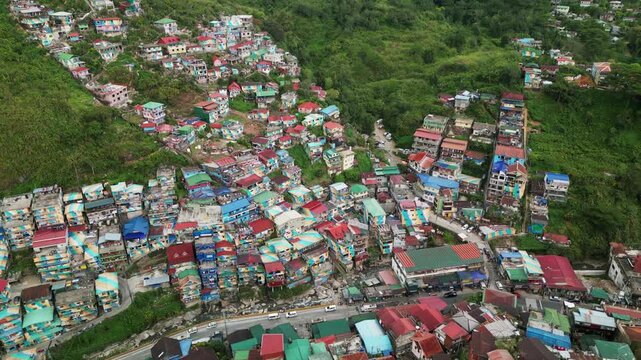 Hillside Community In Valley Of Colors In La Trinidad, Benguet, Philippines - Aerial Shot