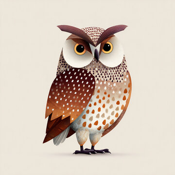 Cute vector mascote macdoal art illustration owl in beige background