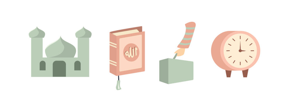 Islamic Religious Elements Set. Ramadan clip art. Islamic icon. Eid mubarak sticker. Mosque sticker. Arabic sticker. Cute element.