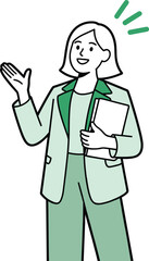 Confident Businesswoman Presenting Idea Flat Vector Illustration. Professional Woman Holding Documents Corporate Character Illustration. Smiling Female Office Worker Presentation Concept Illustration.