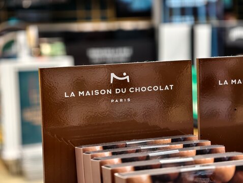 Paris,France-Oct.6th 2025: La Maison du Chocolat brand logo in store