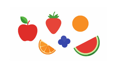 Assorted Fresh Fruit Flat Vector Illustration with Apple Strawberry Orange Watermelon and Blueberries