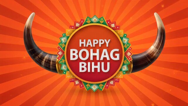 Happy Bohag Bihu festival celebration background with Assamese patterns