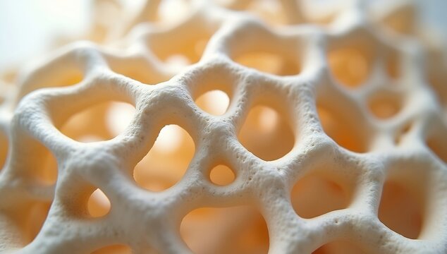 Close Up Macro View of Porous Bone Structure Trabecular Bone Tissue.