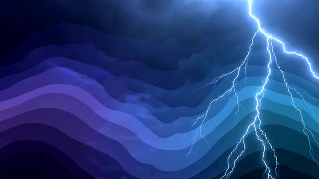 Dramatic Lightning Strike Over Abstract Waves Background