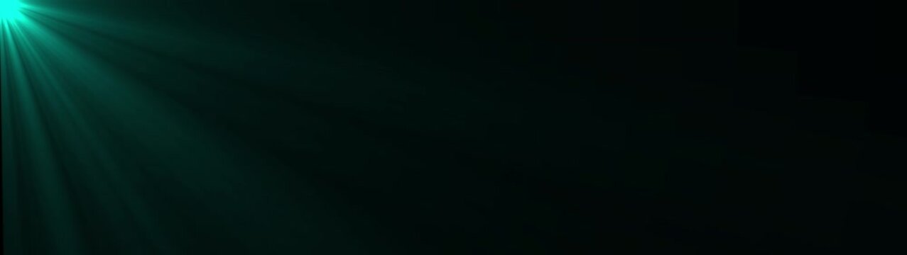 Abstract shimmering cyan light rays burst and rotate slowly, creating dynamic optical flare effect on a completely dark background. Sun rays effect footage overlay.