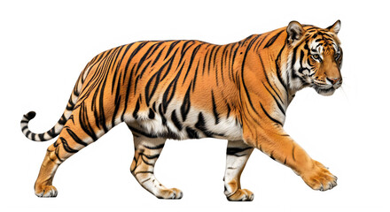 Obraz premium Majestic tiger walking gracefully in its natural habitat with vivid orange and black stripes