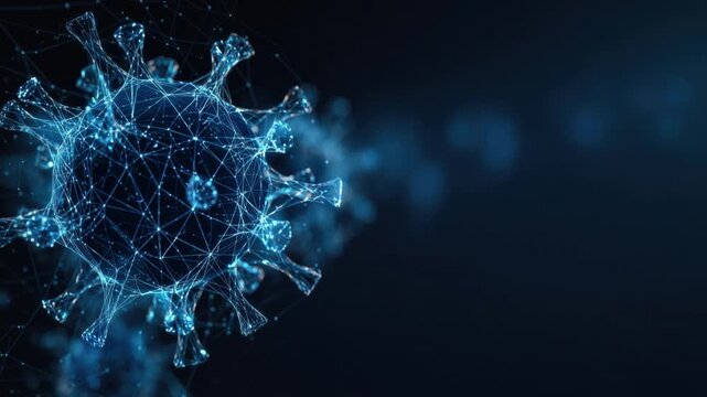 An abstract and detailed illustration of a virus structure on a dark background. ..Created with Generative AI, not depicting real subjects.